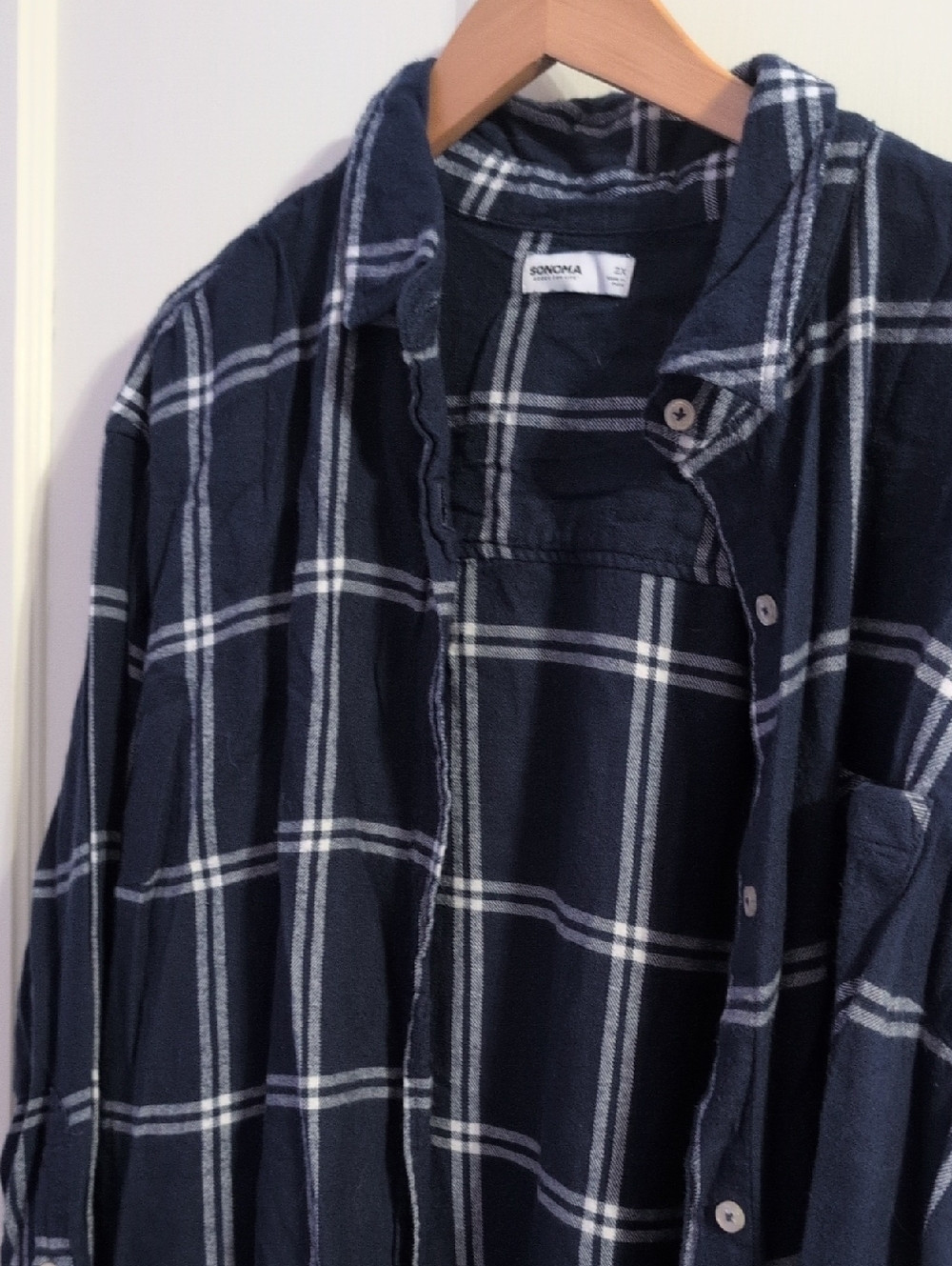 Sonoma Navy and White Plaid Flannel Shirt